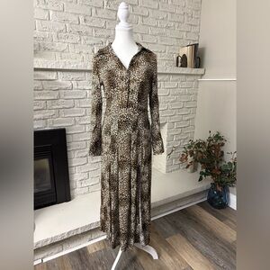 Leopard Print Long Sleeve Maxi Dress - Brown/Black